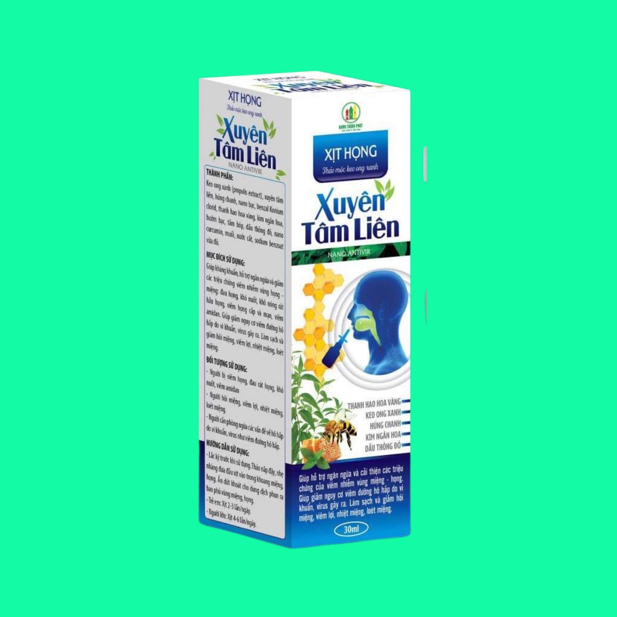 Xịt họng xuyên tâm liên keo ong xanh Nano bạc 30ml (3) Xịt họng xuyên tâm liên keo ong xanh Nano bạc 30ml