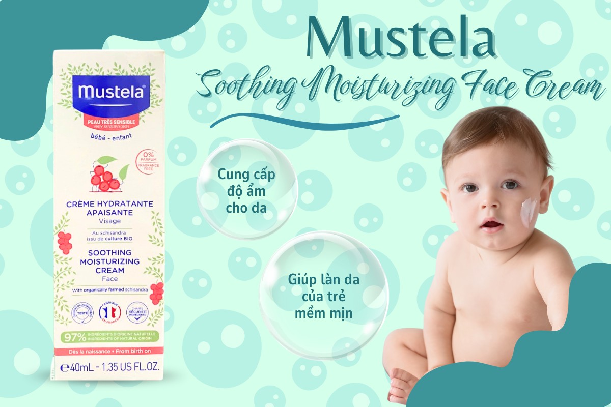 Mustela Soothing Moisturizing Face Cream hỗ trợ dưỡng da cho trẻ sơ sinh và trẻ nhỏ