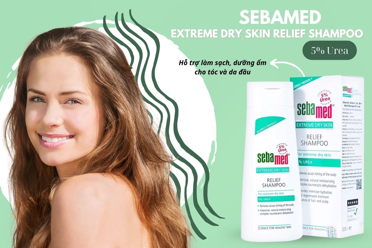 Sebamed Extreme Dry Skin Relief Shampoo 5% Urea hỗ trợ làm sạch, dưỡng ẩm cho tóc và da đầu