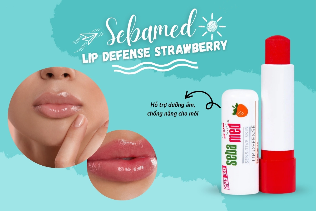 Sebamed Lip Defense Strawberry 10 Sebamed Lip Defense Strawberry hỗ trợ dưỡng ẩm, chống nắng cho môi