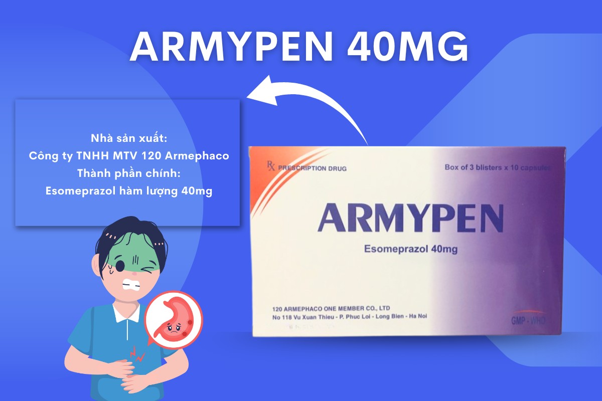 Thuốc Armypen 40mg có chứa hoạt chất Esomeprazol hàm lượng 40mg