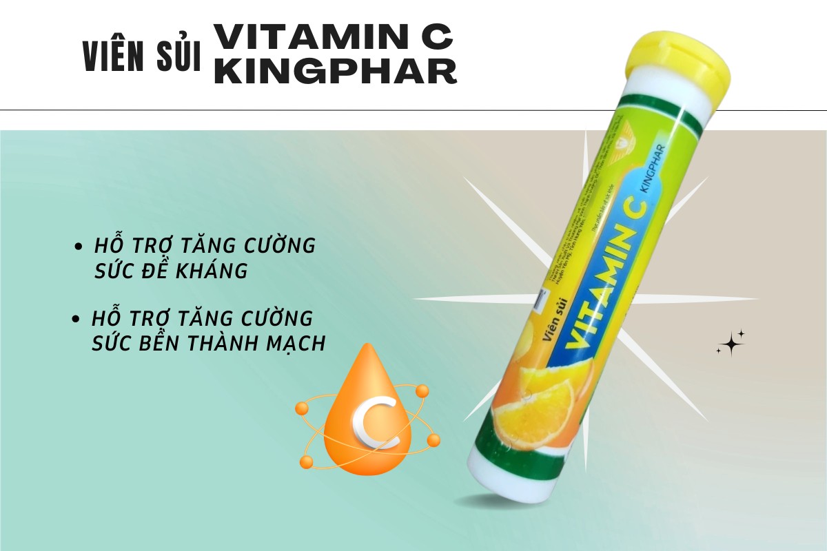 Viên sủi Vitamin C Kingphar 8 Viên sủi Vitamin C Kingphar hỗ trợ tăng cường đề kháng và sức bền thành mạch