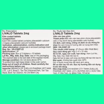 Livalo Tablets 2mg 3 Thuốc Livalo Tablets 2mg có tác dụng hỗ trợ điều chỉnh chế độ ăn và thay đổi lối sống để hạ mỡ máu