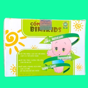 Cốm Bimikids có tác dụng hỗ trợ bổ sung vitamin và axit amin thiết yếu, hỗ trợ tăng cường sức khỏe tổng thể