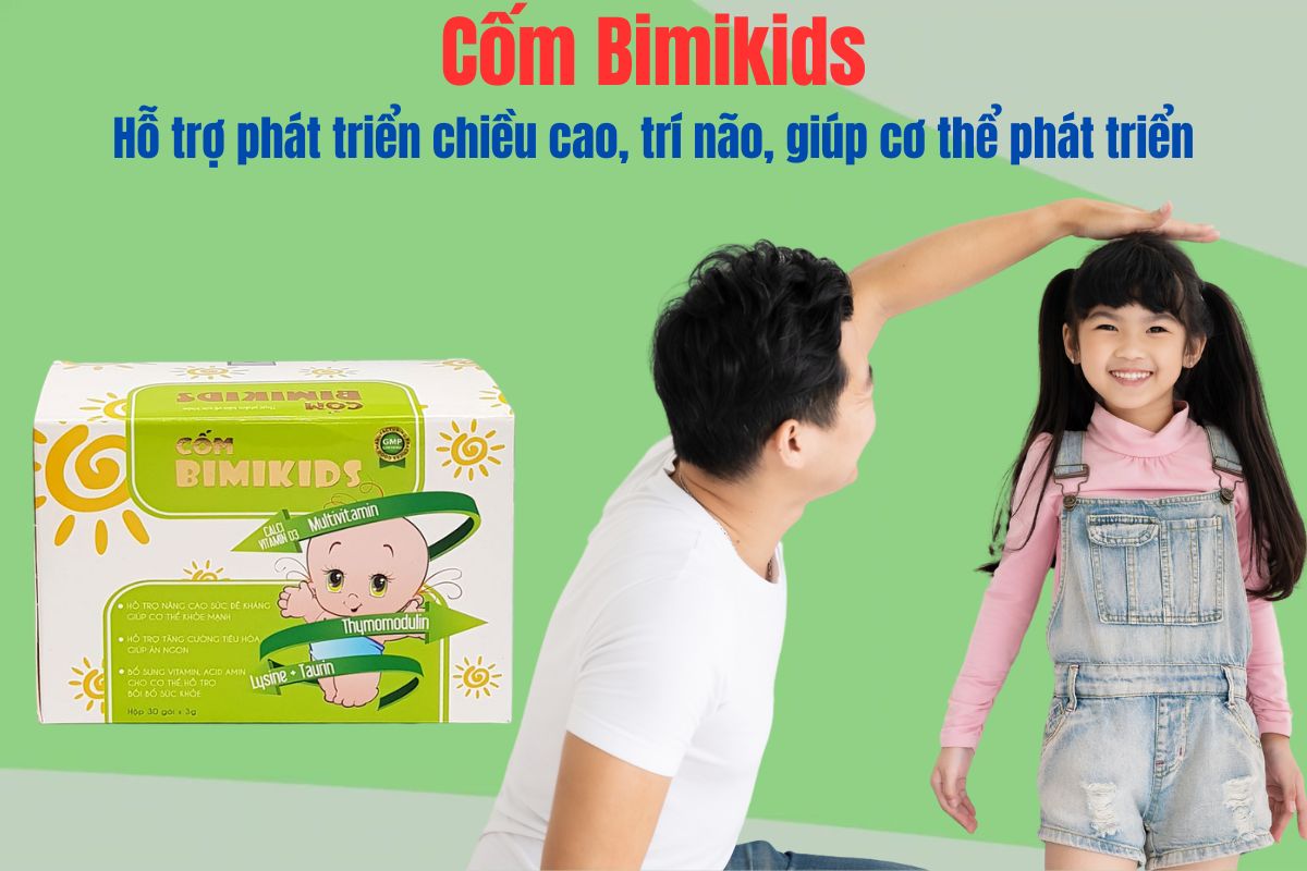 Cốm Bimikids có tác dụng hỗ trợ bổ sung vitamin và axit amin thiết yếu, hỗ trợ tăng cường sức khỏe tổng thể