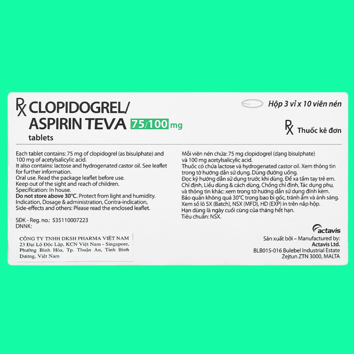 Clopidogrel_Aspirin Teva 75_100mg (3) Clopidogrel/Aspirin Teva 75/100mg