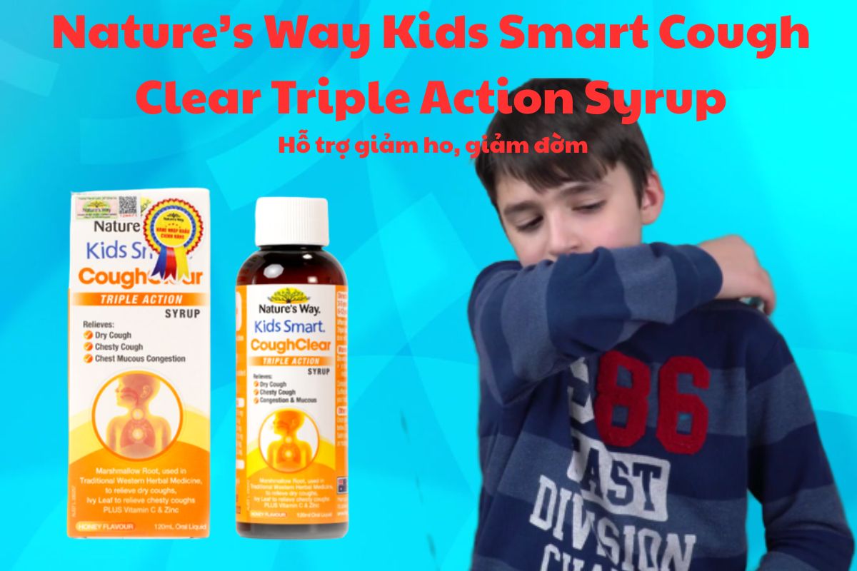 Nature’s Way Kids Smart Cough Clear Triple Action Syrup có tác dụng hỗ trợ làm dịu cổ họng, giảm các biểu hiện như ho, đờm, sốt nhẹ