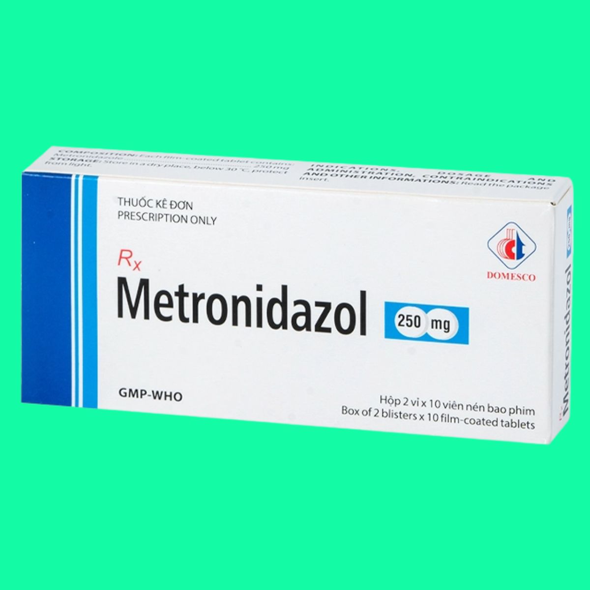 Metronidazol-250mg-Domesco-5 Thuốc Metronidazol 250mg Domesco có tác dụng điều trị nhiễm khuẩn nặng do vi khuẩn kỵ khí