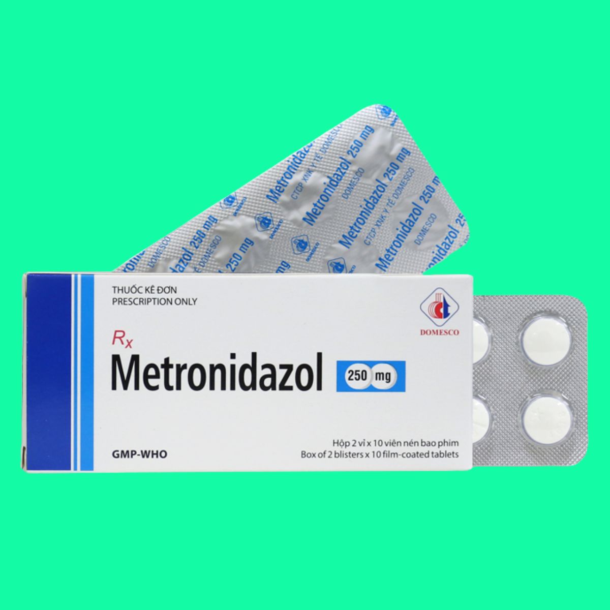Metronidazol-250mg-Domesco-6 Thuốc Metronidazol 250mg Domesco có tác dụng điều trị nhiễm khuẩn nặng do vi khuẩn kỵ khí