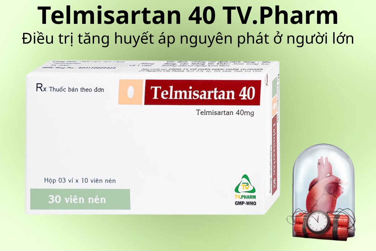 Telmisartan 40 TV.Pharm điều trị tăng huyết áp nguyên phát ở người lớn
