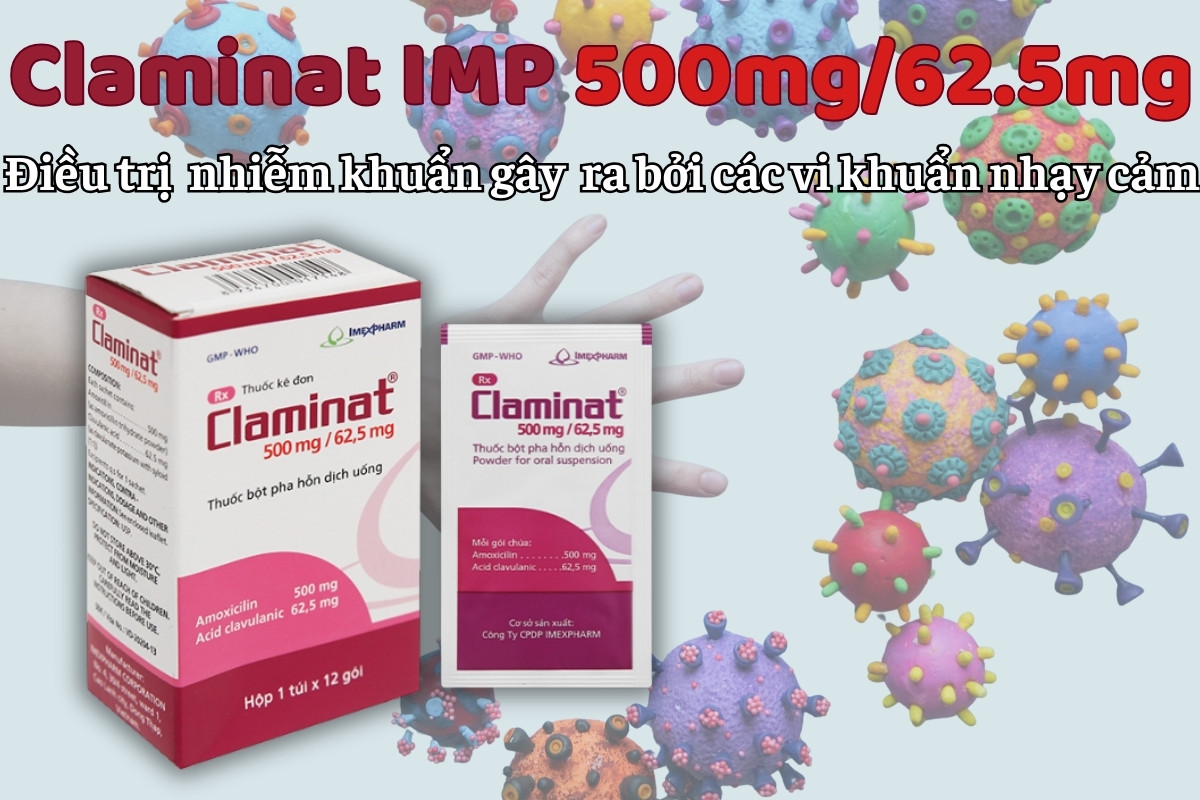 Claminat IMP 500mg/62.5mg điều trị các nhiễm khuẩn do vi khuẩn nhạy cảm gây ra