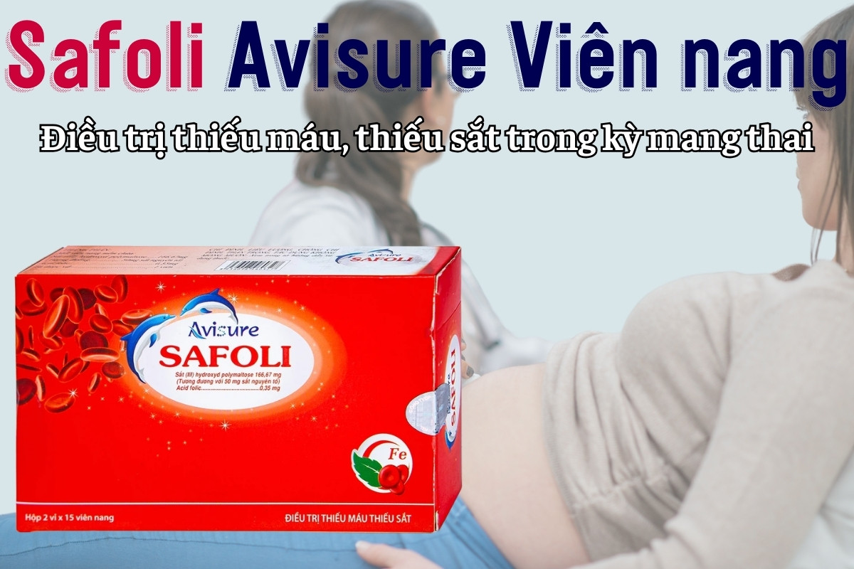 Safoli Avisure Viên nang 8 Safoli Avisure Viên nang điều trị thiếu máu do thiếu sắt trong kỳ mang thai