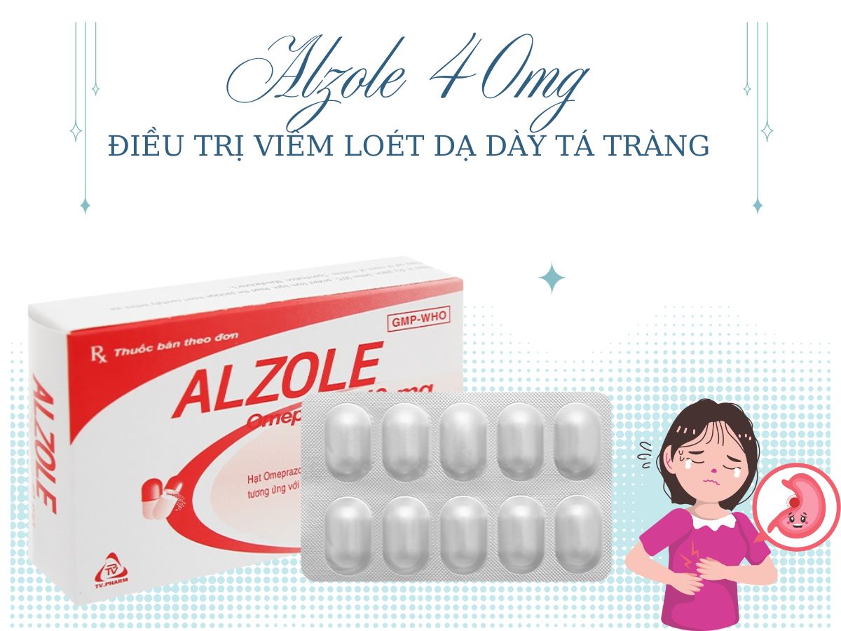 Thuốc Alzole 40mg điều trị viêm loét dạ dày tá tràng, hội chứng Zollinger Ellision