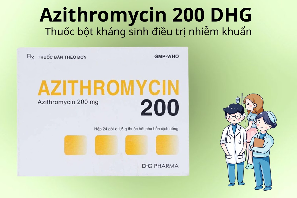 Azithromycin 200 DHG thuốc bột kháng sinh điều trị nhiễm khuẩn