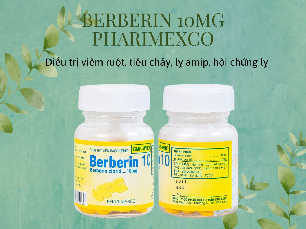 Berberin 10mg Pharimexco điều trị hội chứng lỵ, lỵ amip, tiêu chảy