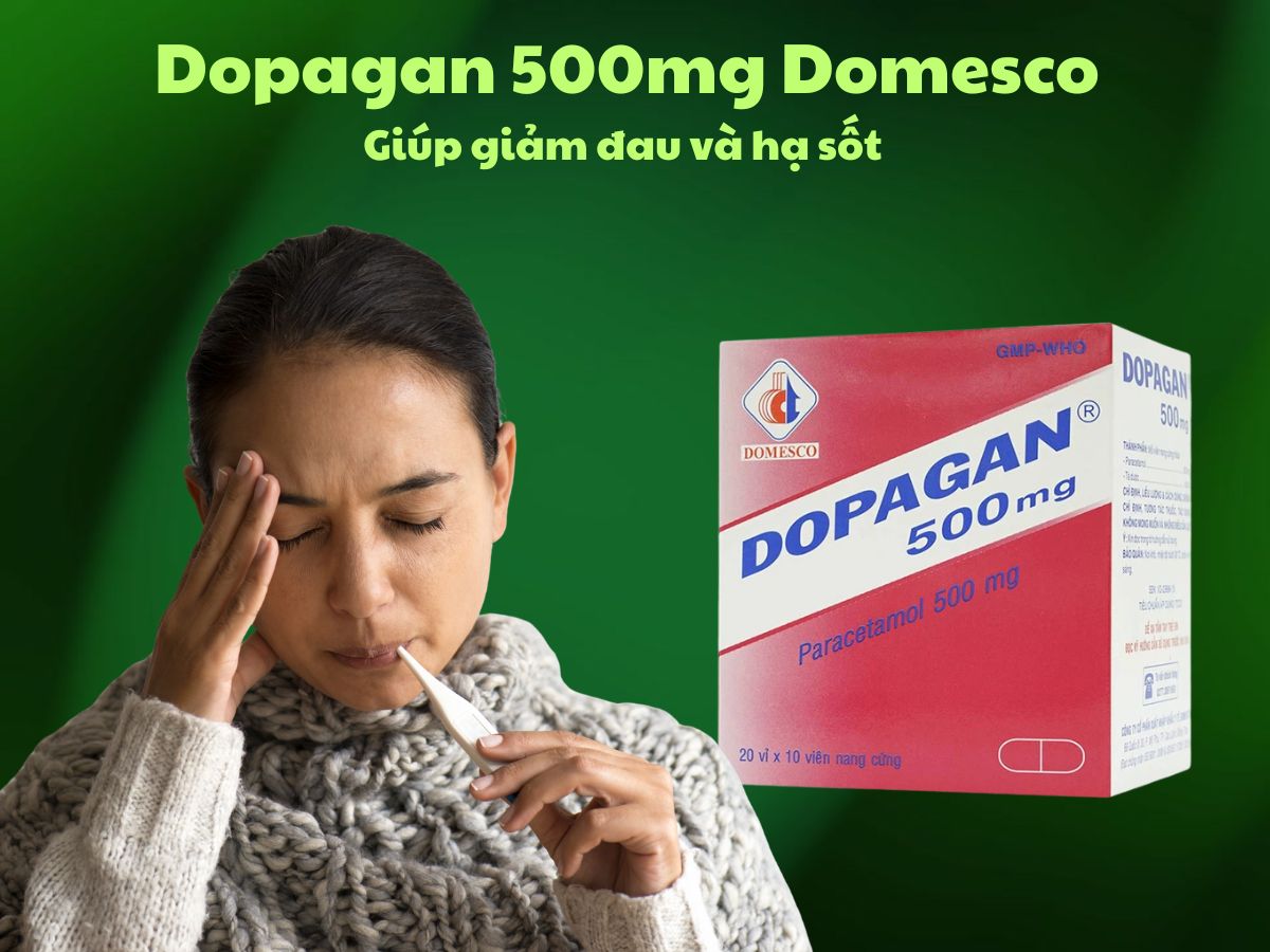 Thuốc Dopagan 500mg Domesco có tác dụng giúp điều trị đau và sốt mức độ nhẹ đến vừa