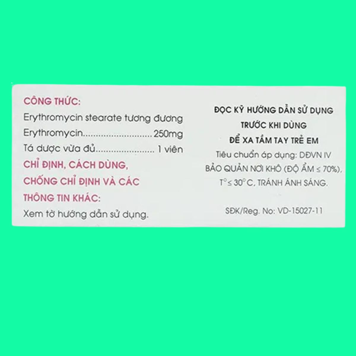 Erythromycin 250mg Mekophar (3) Erythromycin 250mg Mekophar