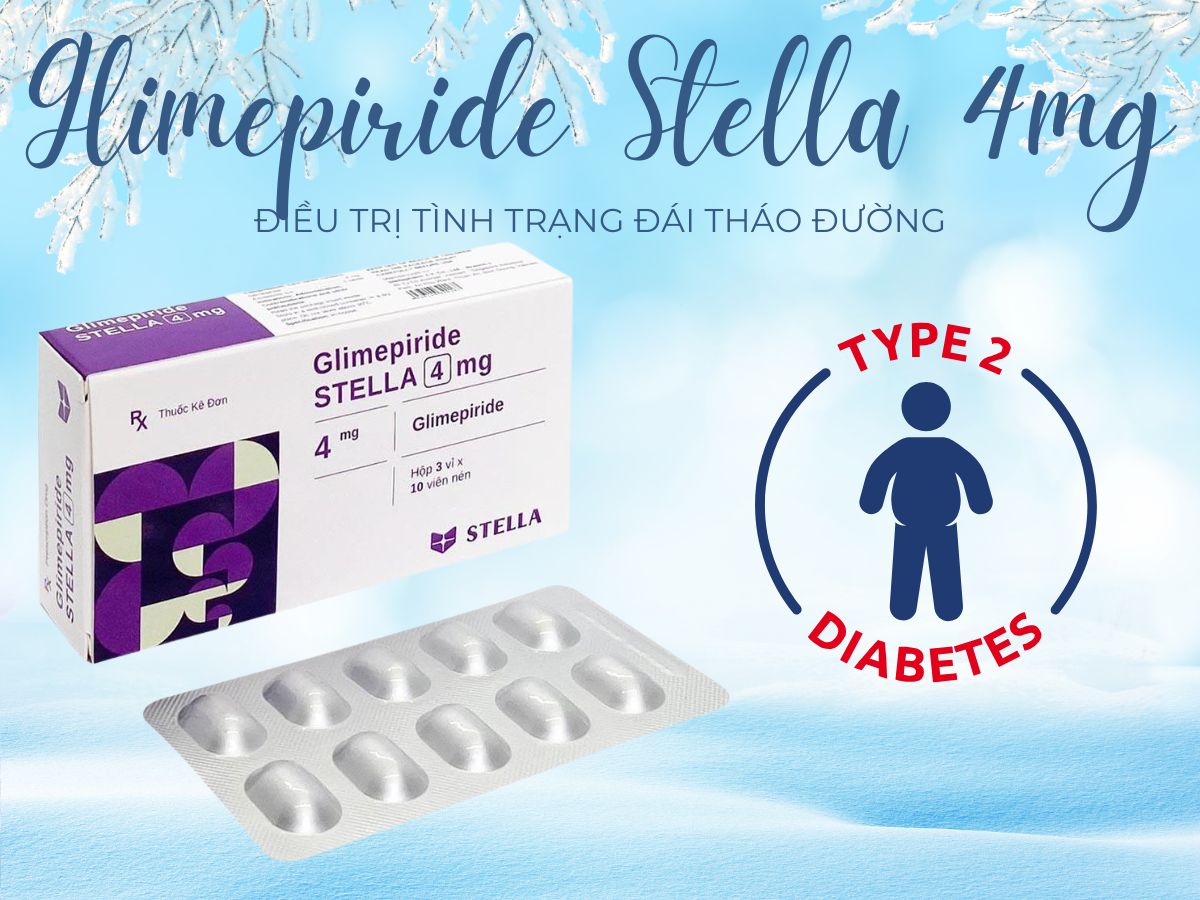 Glimepiride Stella 4mg 10 Glimepiride Stella 4mg hỗ trợ hạ glucose huyết ở bệnh nhân đái tháo đường tuyp 2