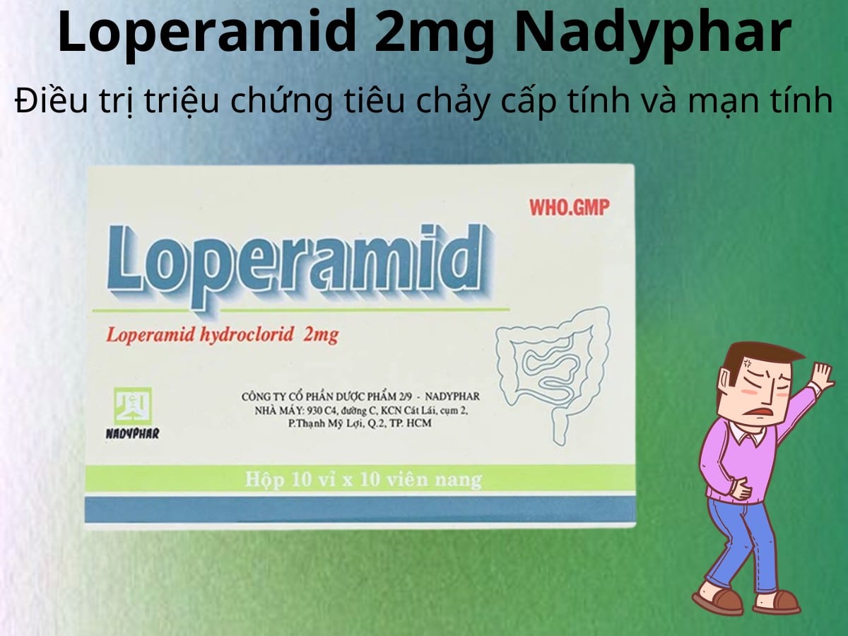 Loperamid 2mg Nadyphar điều trị triệu chứng tiêu chảy cấp tính và mạn tính