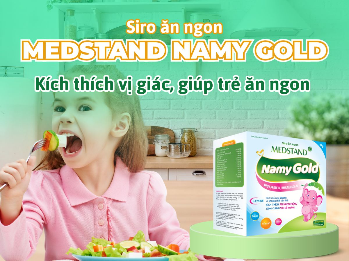 Siro ăn ngon Medstand Namy Gold hỗ trợ kích thích vị giác, giúp trẻ ăn ngon