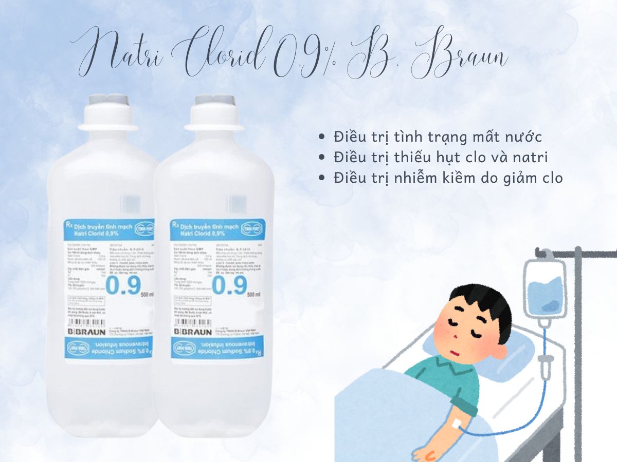 Natri Clorid 0,9% B. Braun điều trị tình trạng mất nước, suy kiệt natri và clo