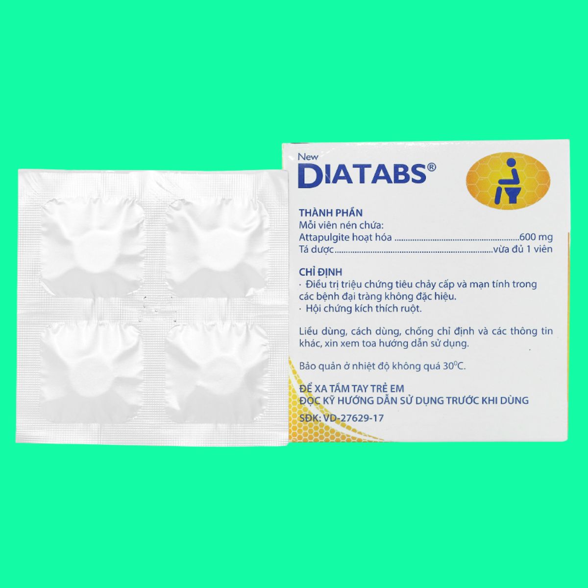 New-Diatabs-5 Thuốc New Diatabs 600mg có tác dụng điều trị triệu chứng tiêu chảy cấp hoặc mạn tính