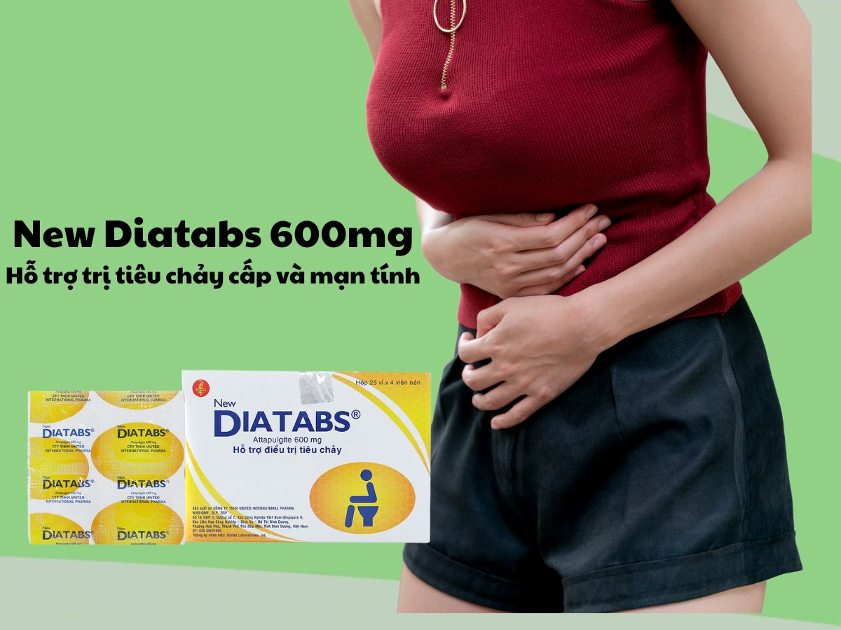 New Diatabs 600mg 10 Thuốc New Diatabs 600mg có tác dụng điều trị triệu chứng tiêu chảy cấp hoặc mạn tính