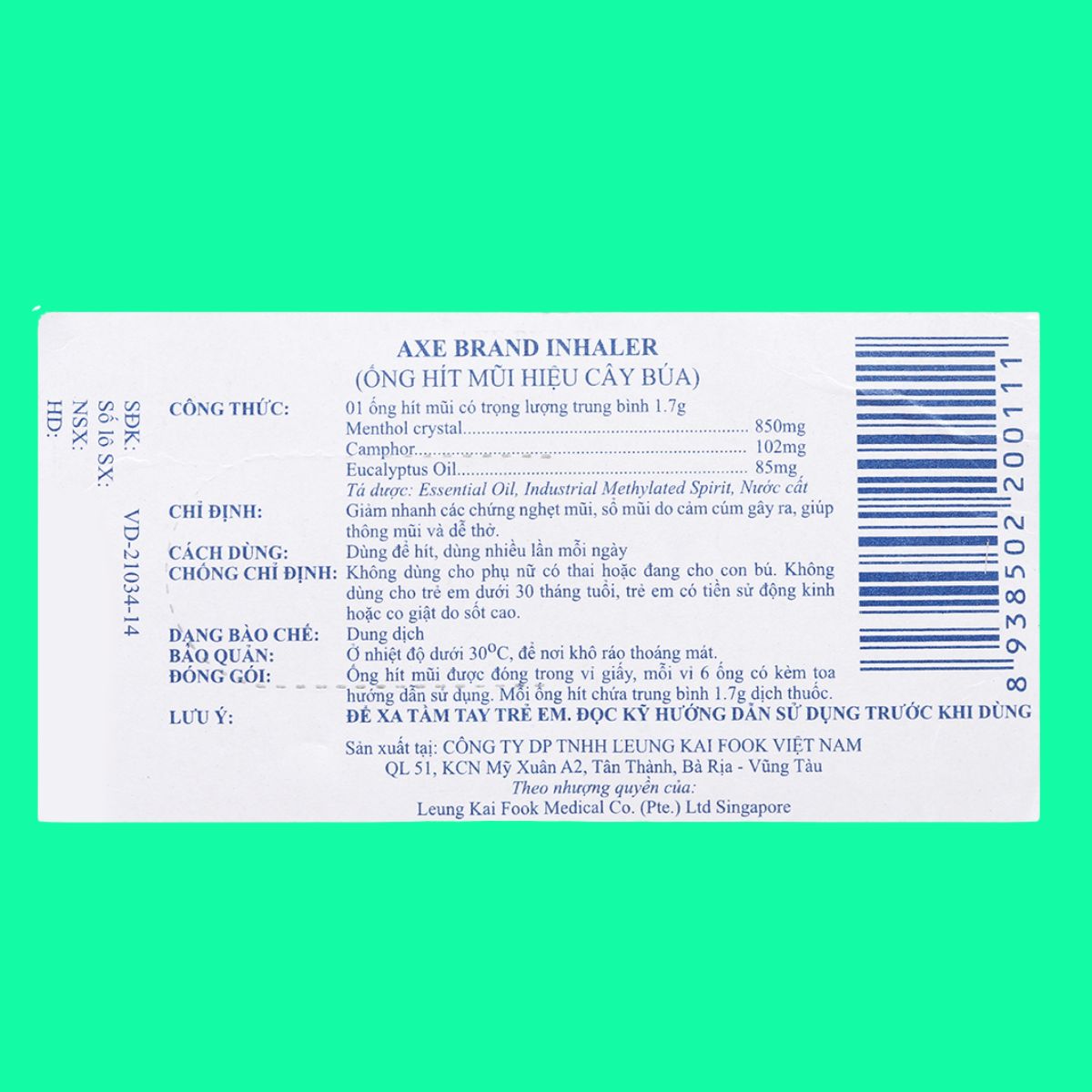 Ống hít Axe Brand Inhaler (3) Ống hít Axe Brand Inhaler