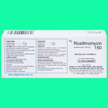 Roxithromycin 150 DHG 3 Thuốc Roxithromycin 150 DHG có tác dụng điều trị các nhiễm khuẩn nhạy cảm với thuốc