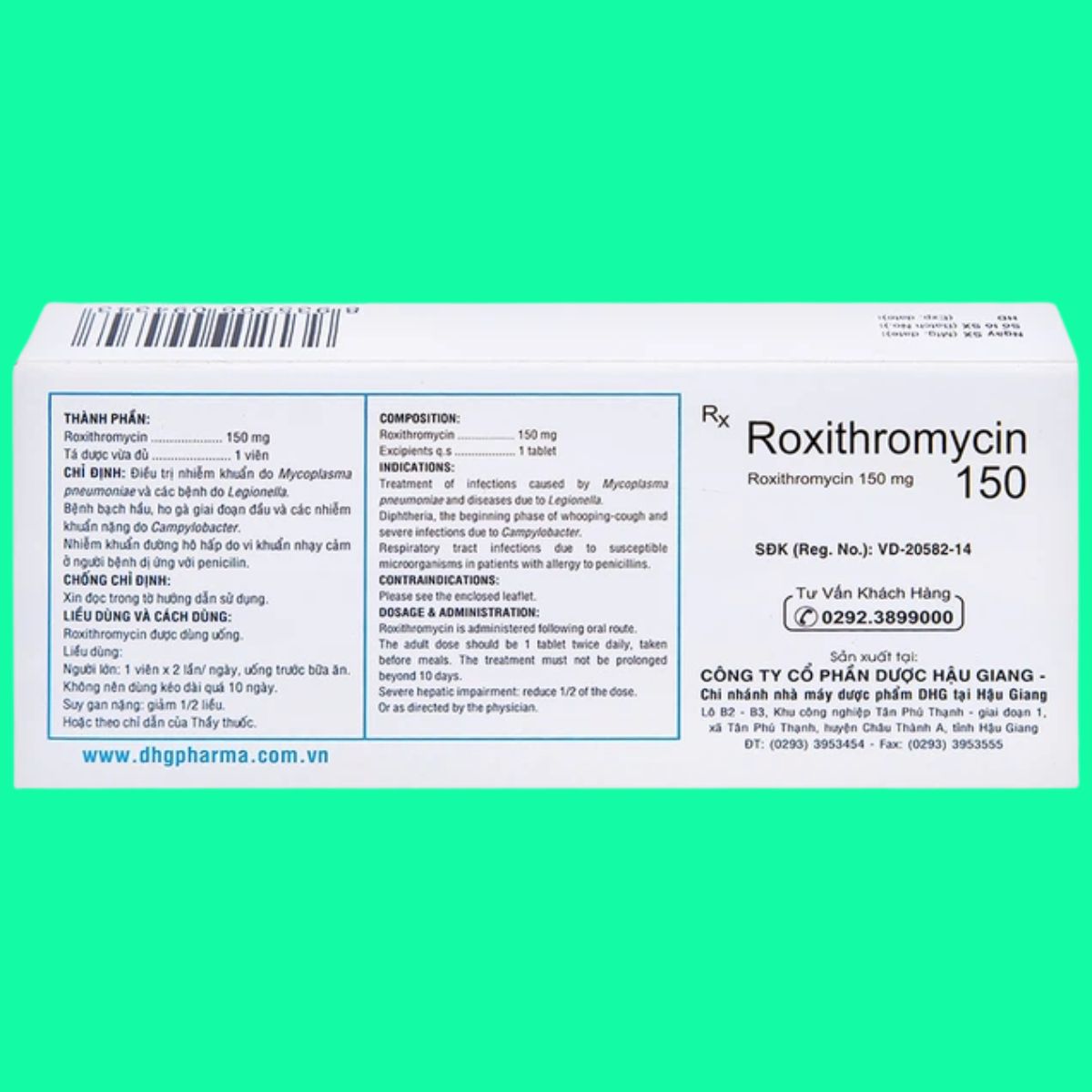 Roxithromycin-150-DHG-5 Thuốc Roxithromycin 150 DHG có tác dụng điều trị các nhiễm khuẩn nhạy cảm với thuốc