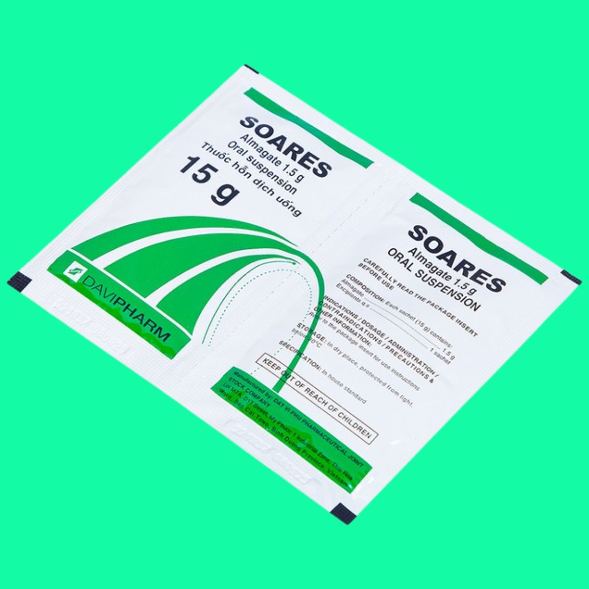 Soares-1 Hỗn dịch uống Soares 1,5g có tác dụng điều trị viêm loét dạ dày hoặc tá tràng