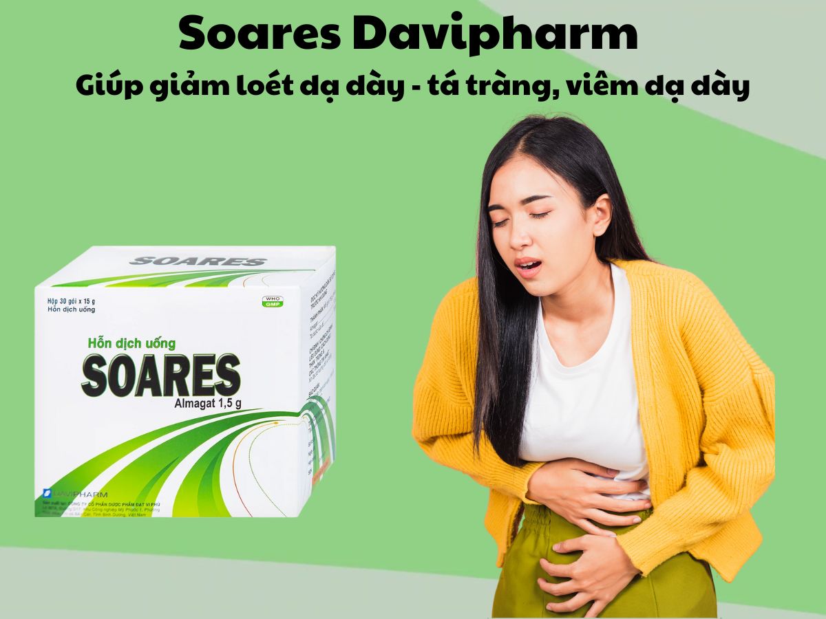 Hỗn dịch uống Soares 1,5g 13 Hỗn dịch uống Soares 1,5g có tác dụng điều trị viêm loét dạ dày hoặc tá tràng
