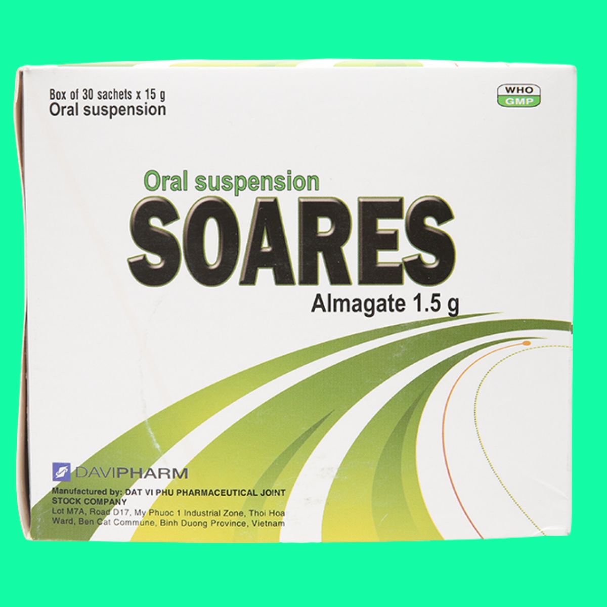 Soares-7 Hỗn dịch uống Soares 1,5g có tác dụng điều trị viêm loét dạ dày hoặc tá tràng
