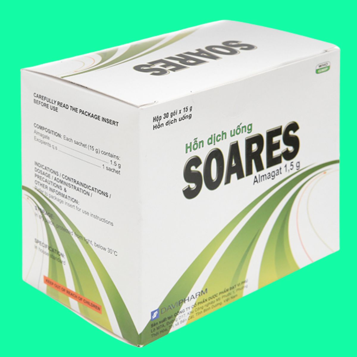 Soares-8 Hỗn dịch uống Soares 1,5g có tác dụng điều trị viêm loét dạ dày hoặc tá tràng