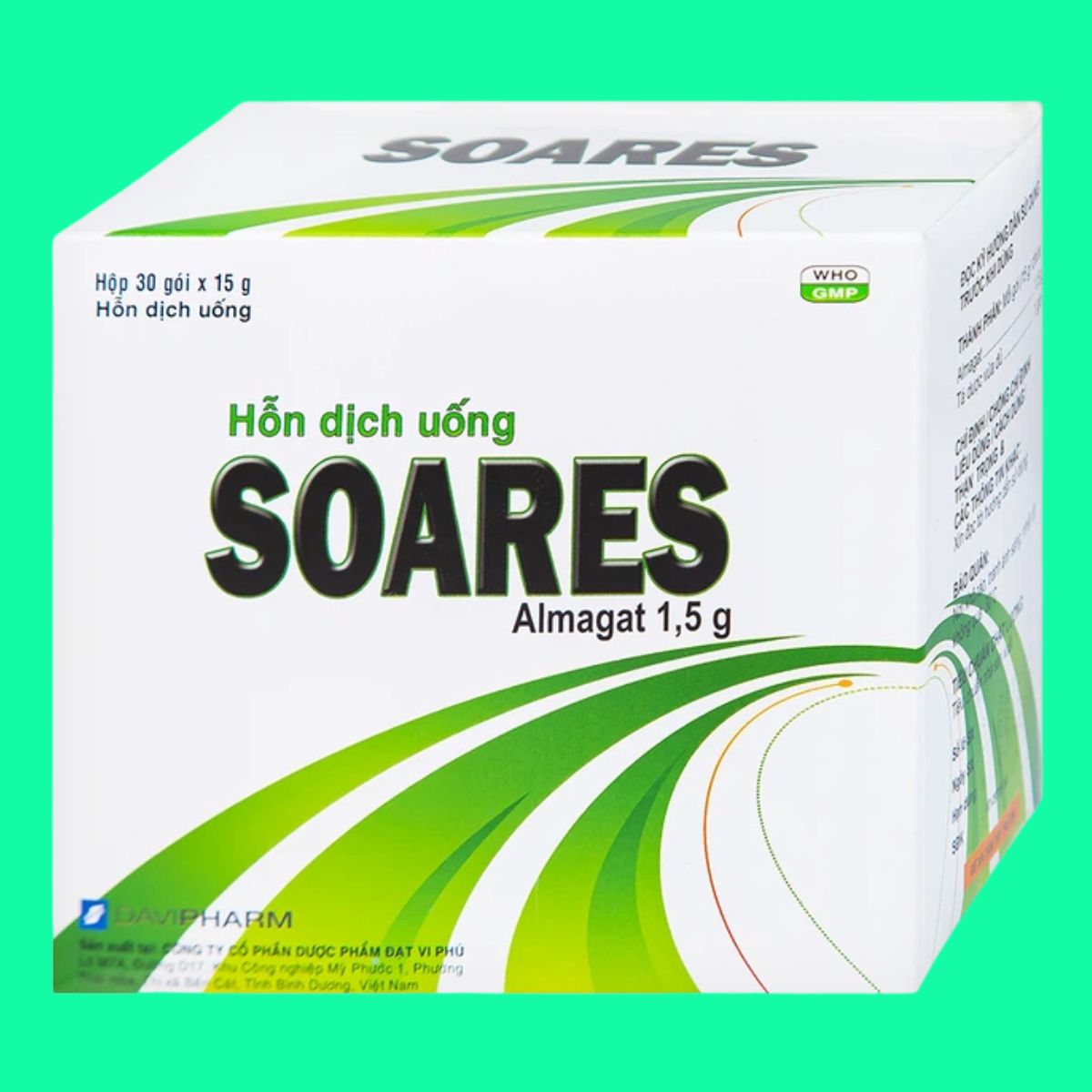 Soares-9 Hỗn dịch uống Soares 1,5g có tác dụng điều trị viêm loét dạ dày hoặc tá tràng