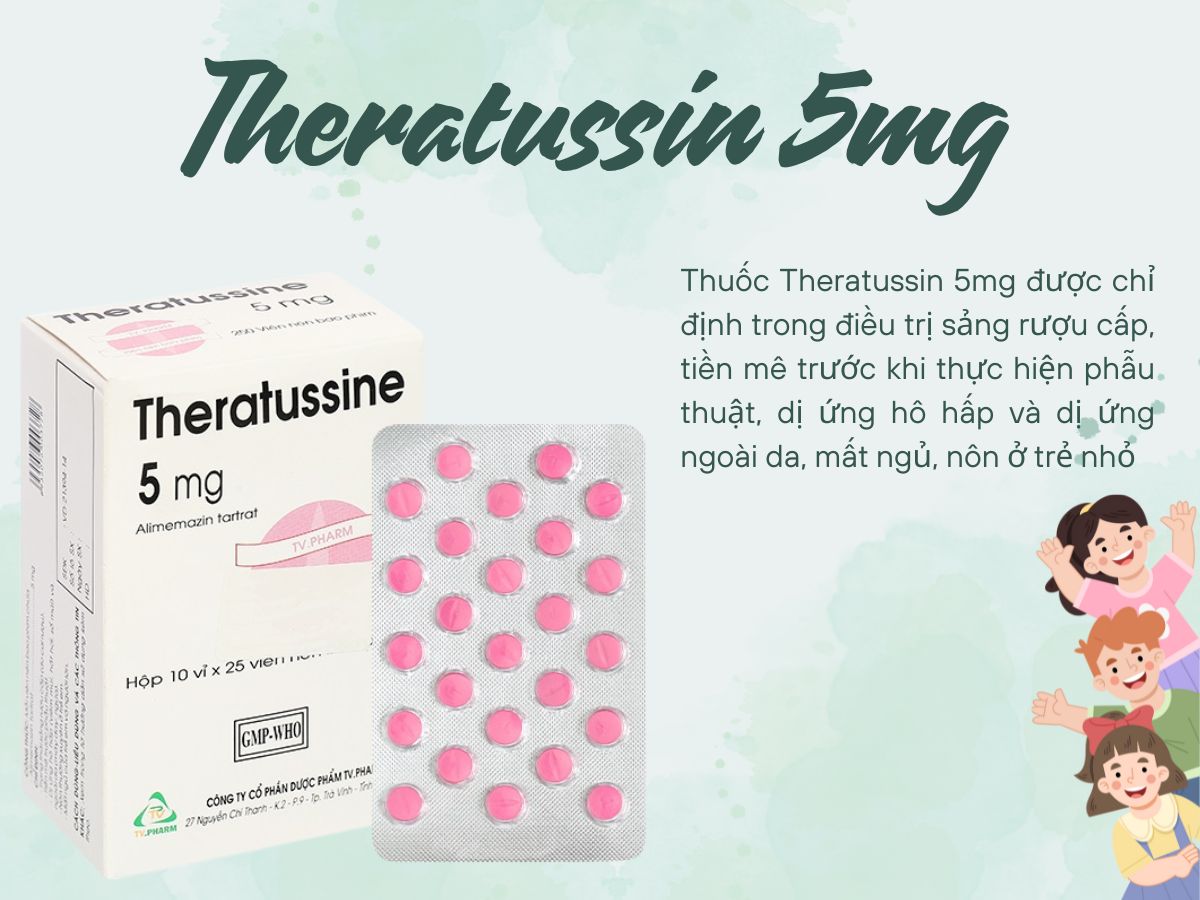 Theratussin 5mg điều trị mất ngủ cho người lớn và trẻ nhỏ