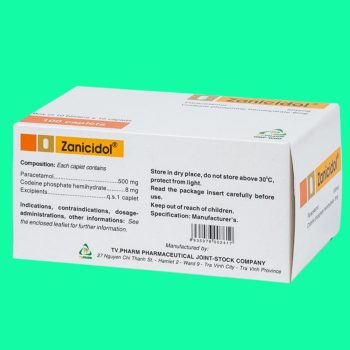 Zanicidol 500mg/8mg 5 Thuốc Zanicidol 500mg/8mg có tác dụng giúp điều trị các cơn đau vừa và hạ sốt