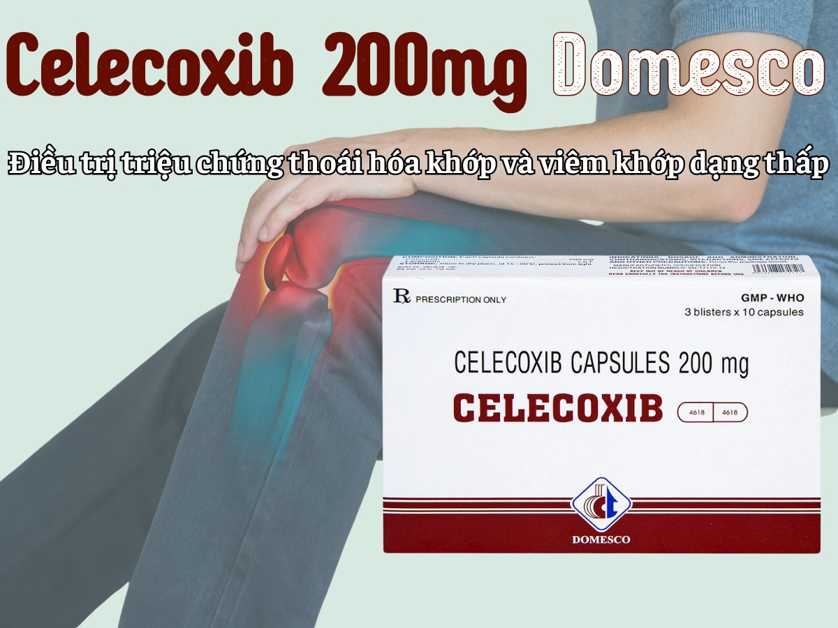 Celecoxib 200mg Domesco 8 Celecoxib 200mg Domesco điều trị thoái hóa khớp, viêm khớp dạng thấp