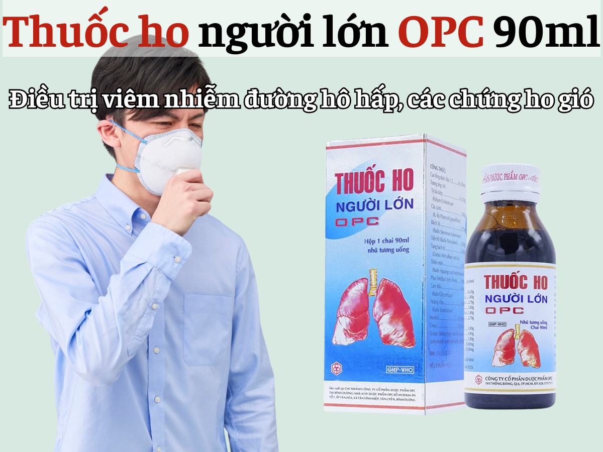 Thuốc ho người lớn OPC 90ml điều trị viêm nhiễm đường hô hấp, các chứng ho gió