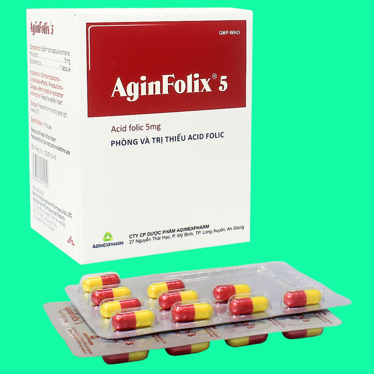 Aginfolix-5-6 Thuốc Aginfolix 5 (10 vỉ) giúp bổ sung acid folic ở người bị thiếu máu huyết