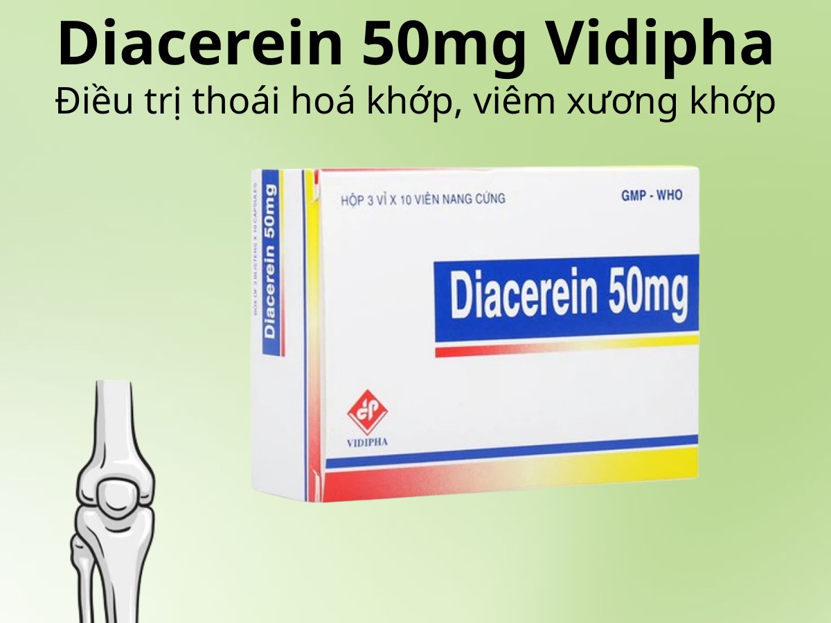 Diacerein 50mg Vidipha 6 Diacerein 50mg Vidipha điều trị thoái hóa khớp