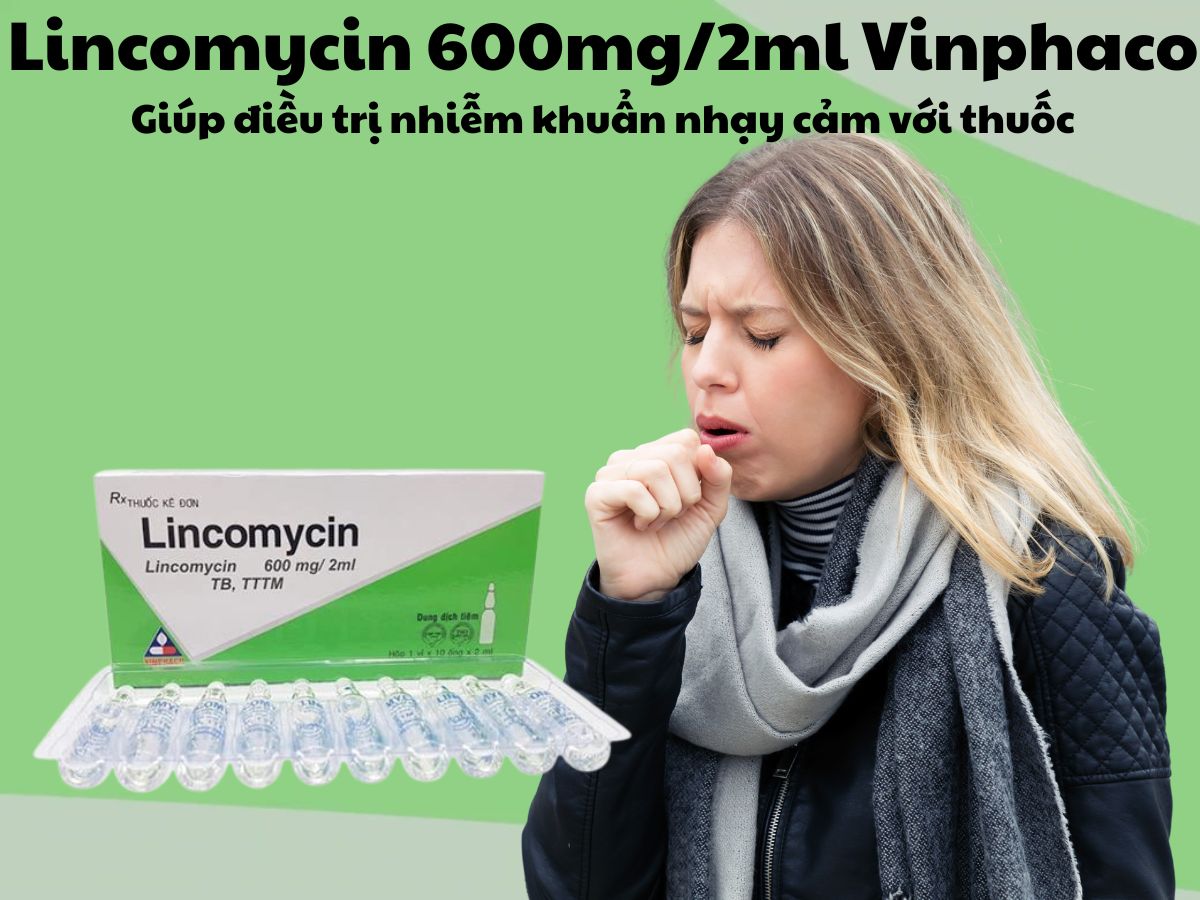 Lincomycin 600mg/2ml Vinphaco 9 Thuốc Lincomycin 600mg/2ml Vinphaco giúp điều trị nhiễm khuẩn nhạy cảm với thuốc