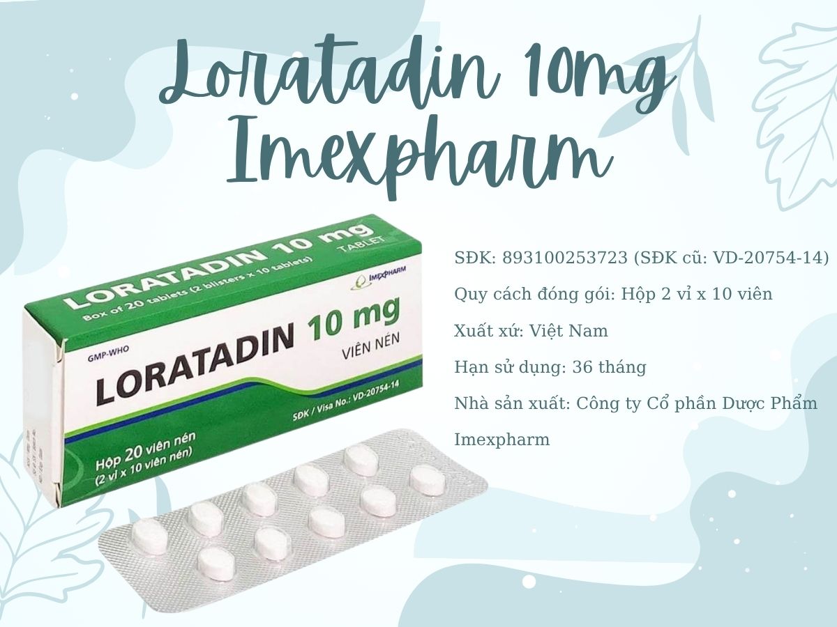 Thông tin thuốc Loratadin 10mg Imexpharm
