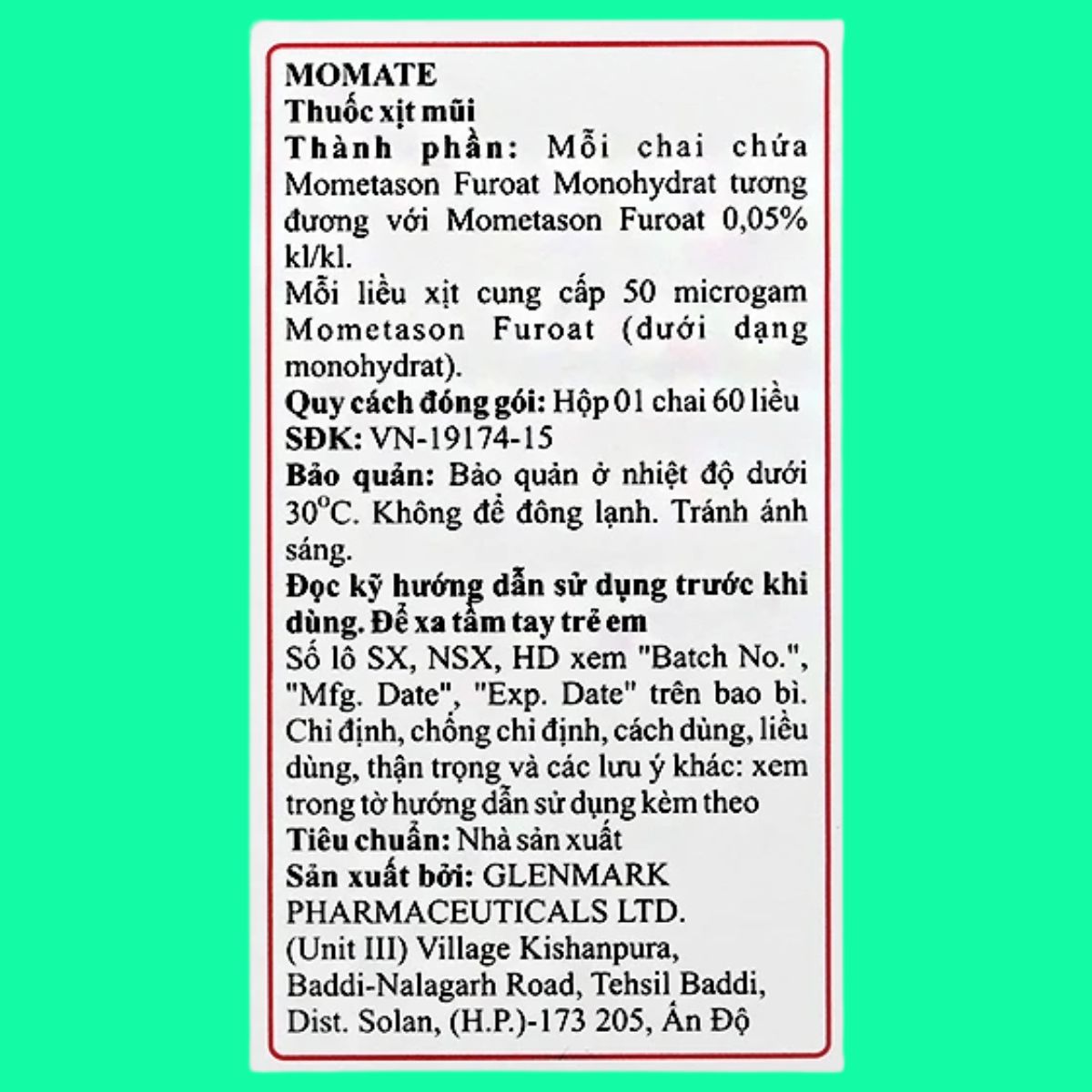 Momate-50mcg-Glenmark-2 Thuốc xịt mũi Momate 50mcg Glenmark - Giảm triệu chứng viêm mũi dị ứng