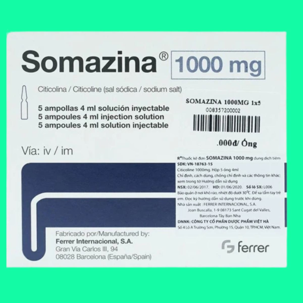 Somazina-1000mg-8 Thuốc Somazina 1000mg giúp giảm các rối loạn liên quan đến thần kinh