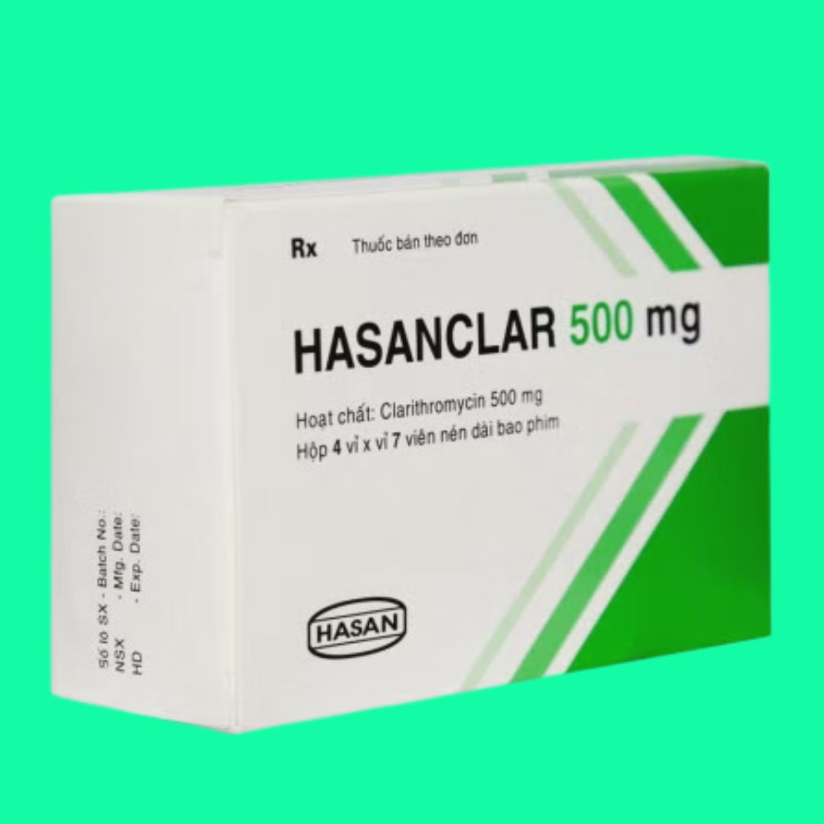 Hasanclar-500mg-2 Thuốc Hasanclar 500mg điều trị nhiễm trùng đường hô hấp trên và dưới