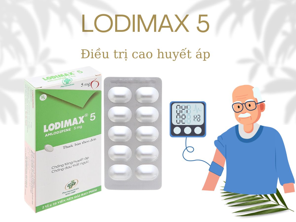 Lodimax 5 13 Thuốc Lodimax 5 dự phòng cơn đau thắt ngực ổn định, cao huyết áp