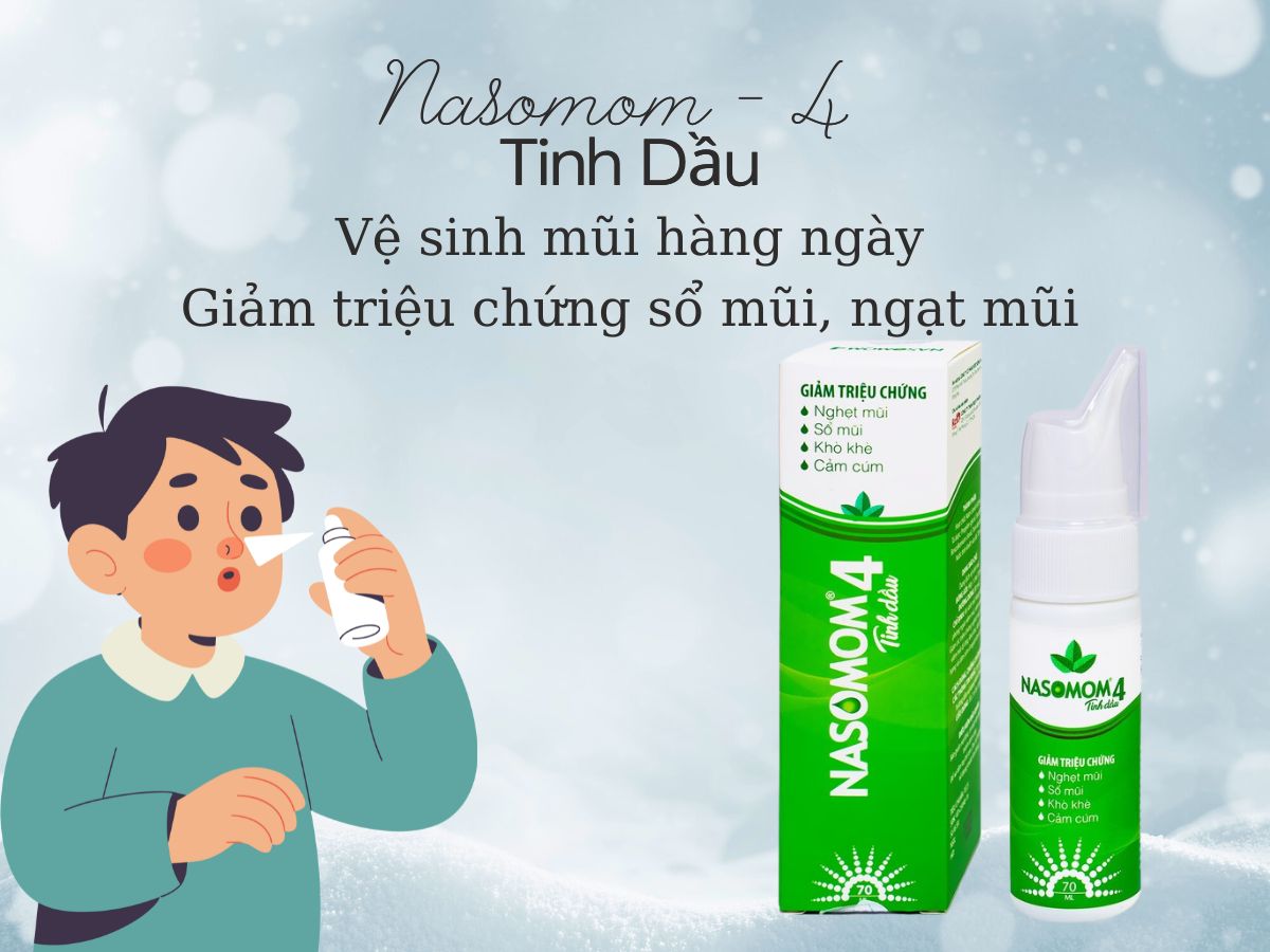 Nasomom - 4 Tinh Dầu 9 Thuốc Nasomom - 4 Tinh Dầu hỗ trợ vệ sinh mũi hàng ngày