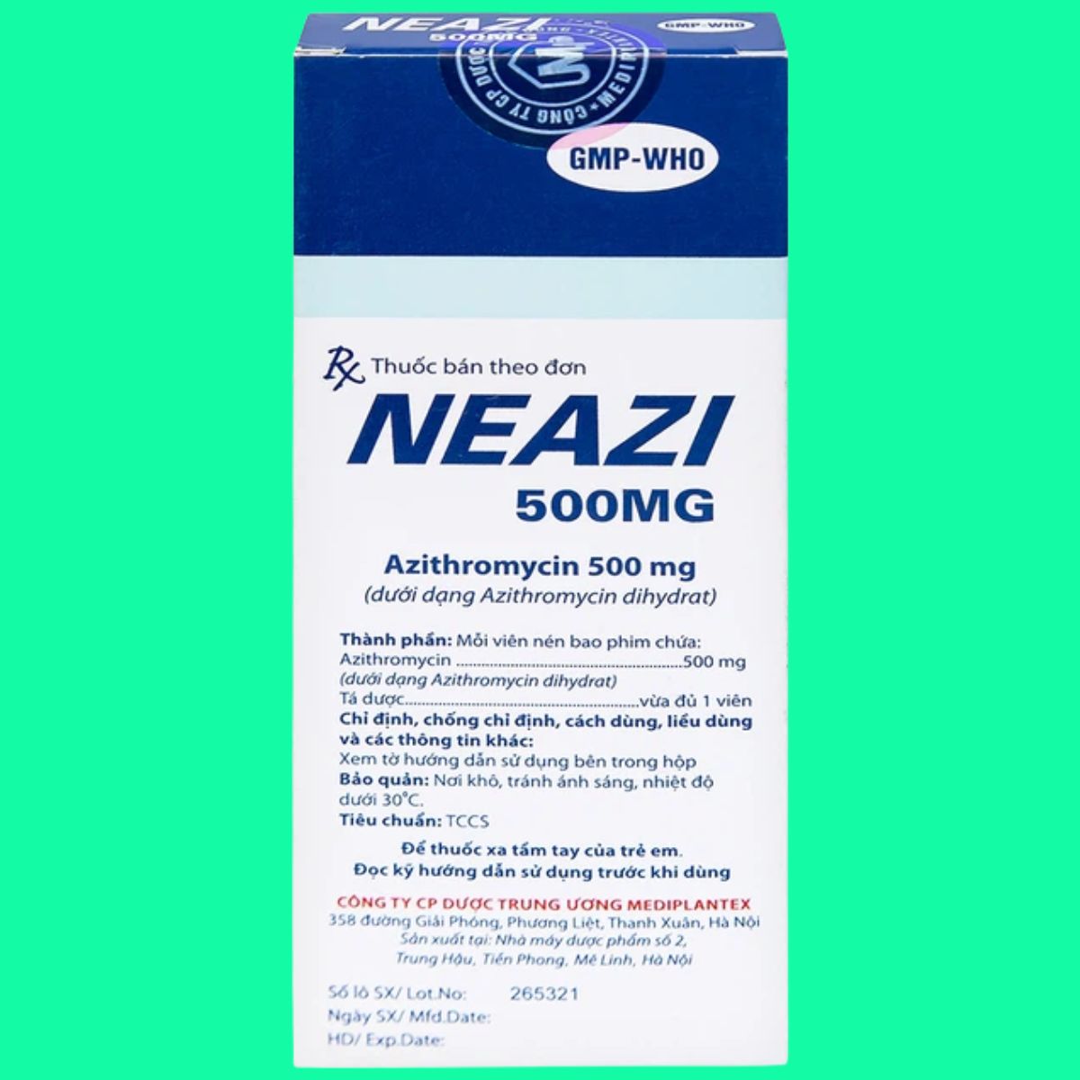 Neazi-500mg-5 Thuốc Neazi 500mg điều trị nhiễm khuẩn đường hô hấp, da và mô mềm