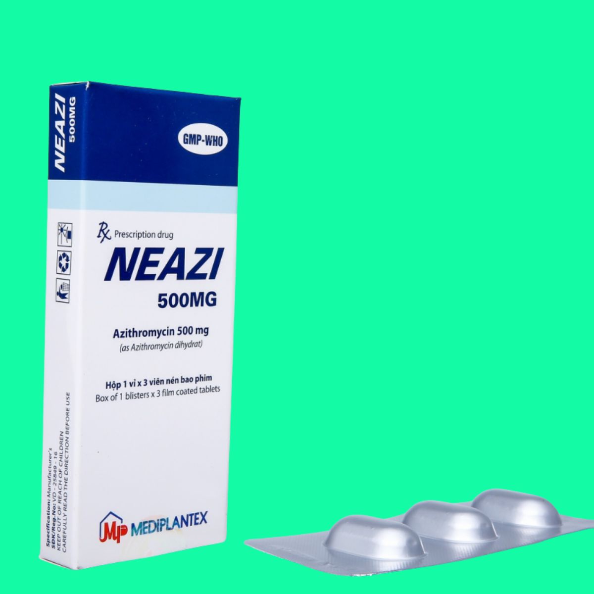 Neazi-500mg-8 Thuốc Neazi 500mg điều trị nhiễm khuẩn đường hô hấp, da và mô mềm